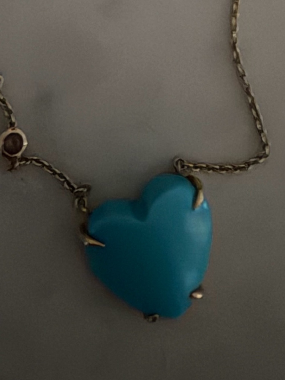 Jane Win LOVE Turquoise Carved Heart Necklace with Gold Setting - Picture 3 of 4